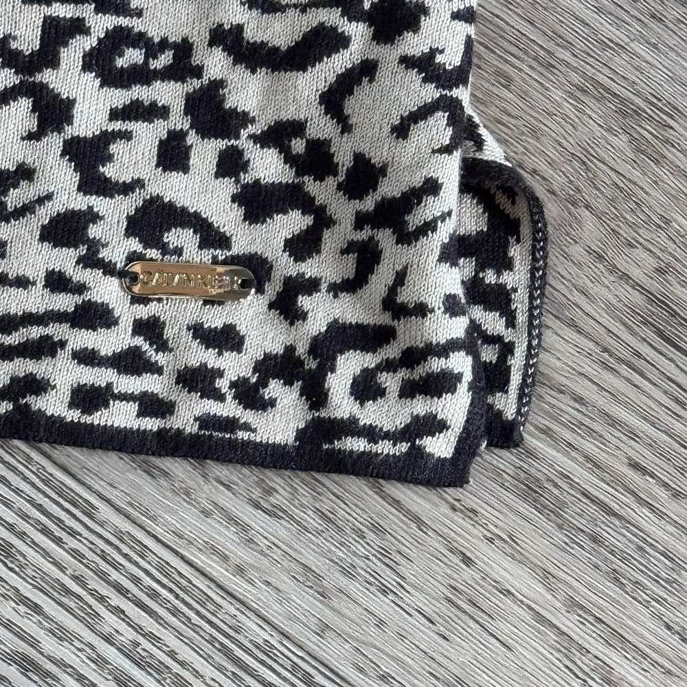 Calvin Klein Leopard Print Black White Cowl Neck Hi-Low Sweater Tunic Women's L - Picture 4 of 8